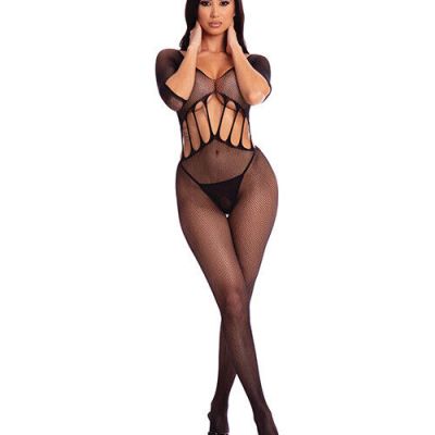 PINK LIPSTICK AMPLIFY FISHNET BODYSTOCKING WITH OPEN CROTCH OS